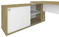 Mesa Escrivaninha em L Sharp e Gaveteiro 2 Gavetas May A06 Olmo/Branco