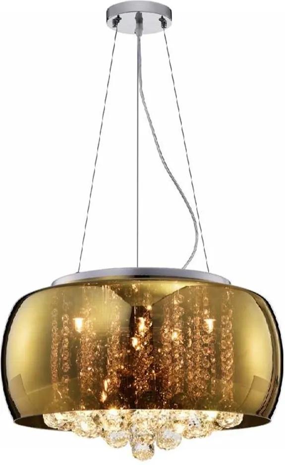 Lustre/Plafon Soho Vidro Dourado e Cristais Transp. 50cm - Bella Iluminação - PD001G
