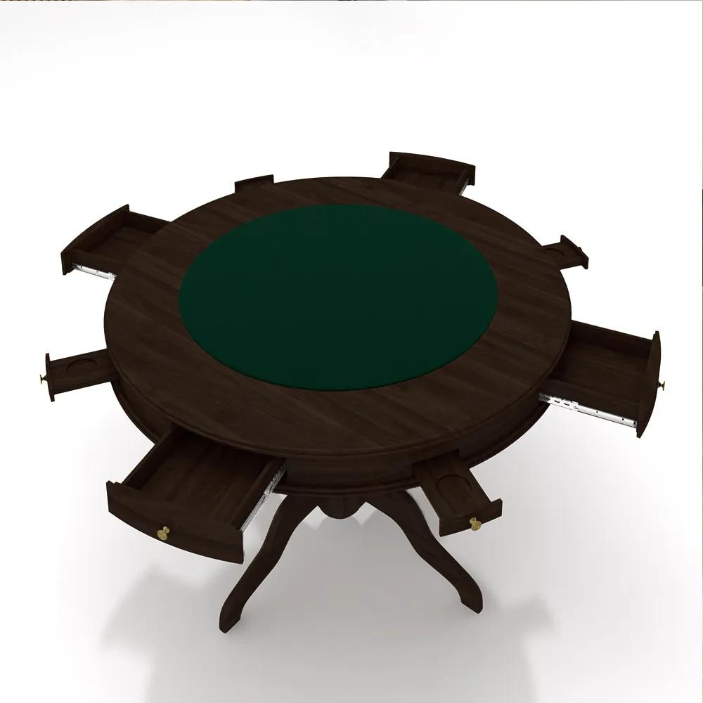 Conjunto Mesa de Jogos Carteado Bellagio Tampo Reversível e 4 Cadeiras Madeira Poker Base Estrela Veludo Marrom/Capuccino G42 - Gran Belo