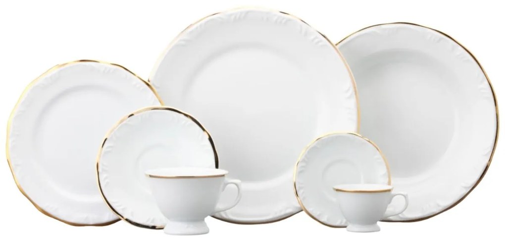 Aparelho Jantar, Chá E Café 42 Peças Porcelana Schmidt - Dec. Filetado Ouro Pomerode 0010