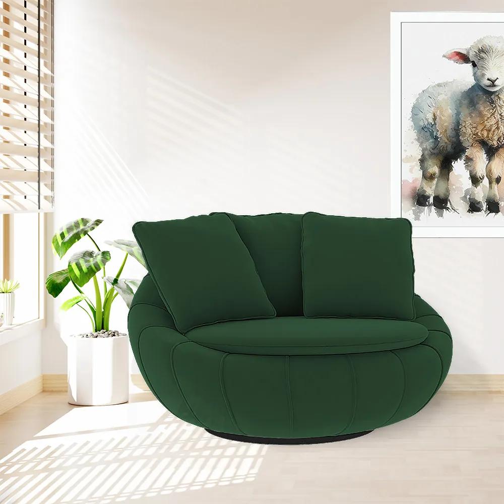 Poltrona Decorativa Redonda Giratória Glória Veludo Verde - Sheep Estofados - Verde escuro