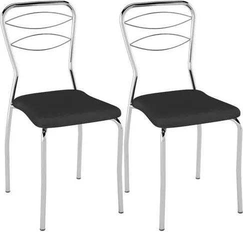 Kit 2 Cadeiras para Cozinha Tubular PC11- Preto/Cromado