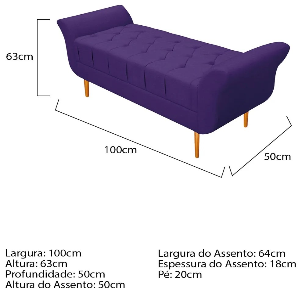 Recamier Estofado Ari 100 cm Solteiro Corano Roxo - ADJ Decor