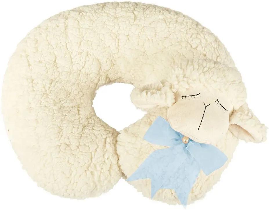 Almofada Apoio para Pescoço Bebê Pelúcia Importada Ovelha Laço Azul
