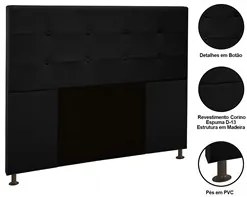 Cabeceira Cama Box Casal 140cm Safira Sintético I02 Preto - Mpozenato