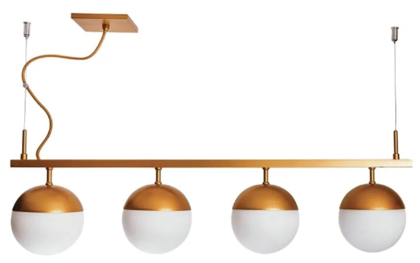 Pendente Gude C/ 4 Globos 86Cm 4L G9 / Metal E Globo Ø12Cm | Usina 165... (DR-PV - Dourado Brilho Polido Verniz, CLEAR)