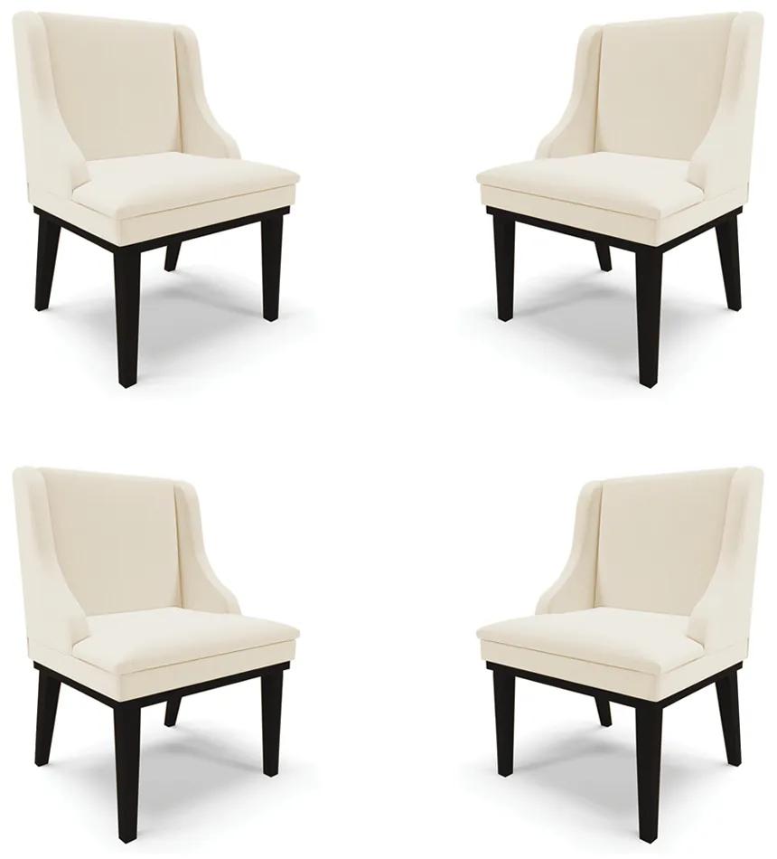Kit 4 Cadeiras Decorativas Sala de Jantar Base Fixa de Madeira Firenze Linho Areia/Preto G19 - Gran Belo