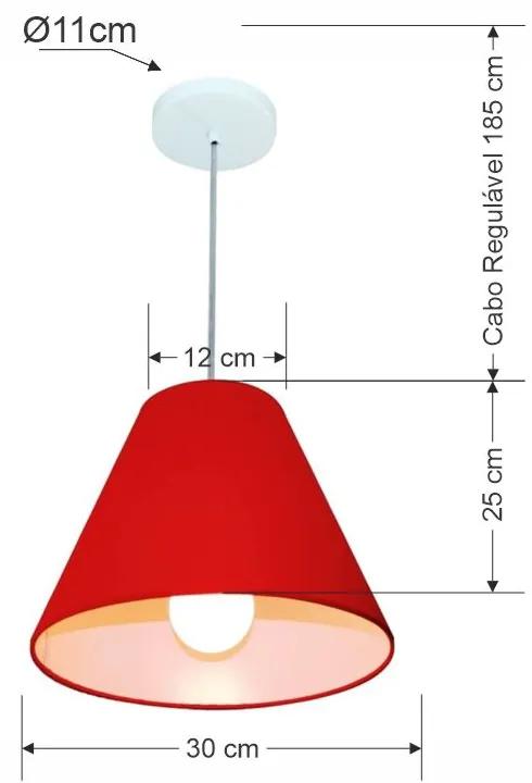 Lustre Pendente Cone Md-4028 Cúpula em Tecido 25/30x12cm Vermelho - Bivolt