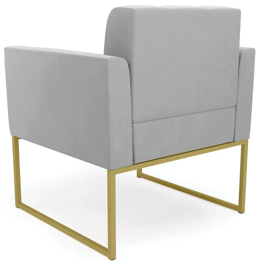 Poltrona Elisa Suede Base Metálica Industrial Dourado - D'Rossi - Cinza