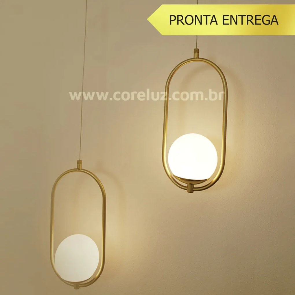 Pendente Elo 12X15X37Cm Aluminio E Globo Ø12Cm 1Xg9 - Qimporta Pd2303 (CHAMPANHE, FOSCO)