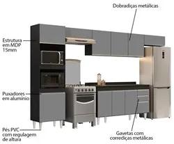 Armário de Cozinha Modulada 5 Peças CP14 Balcão com Tampo Preto/Cinza