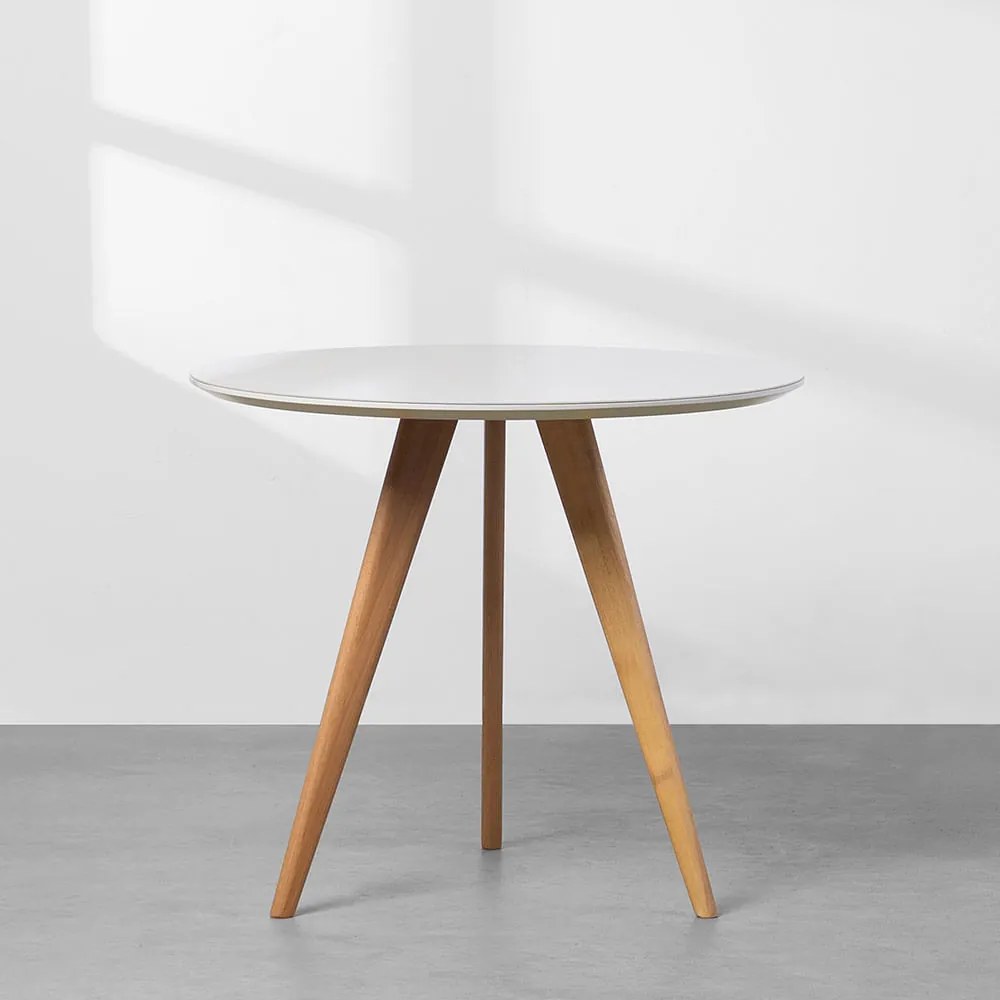 Mesa de Jantar Round Redonda Vidro Off White - 90cm
