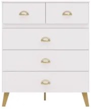 Cômoda Para Quarto 91cm 5 Gavetas Ibiza Flex Branco/Camarim - Vila Ric