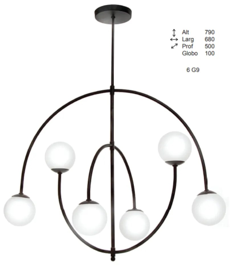Plafon Mixed Curvo Haste Fixa 50X68X79Cm Globo Ø10Cm 6Xg9 - Old Artisa... (COBRE FOSCO, AMBAR)