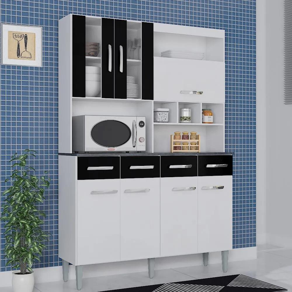 Cozinha Compacta 7 Portas 4 Gavetas Melissa 6280 Branco/Preto - Poquema