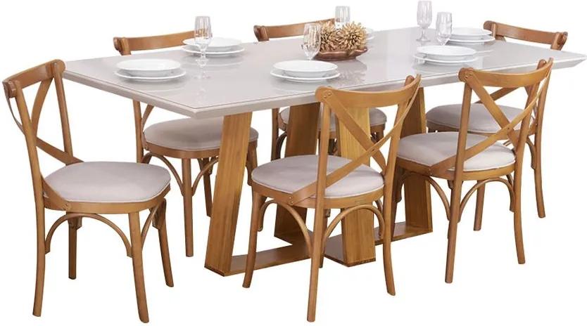 Conjunto Sala de Jantar Mesa Coyle com 6 Cadeiras X Espanha Estofada - Wood Prime 44672
