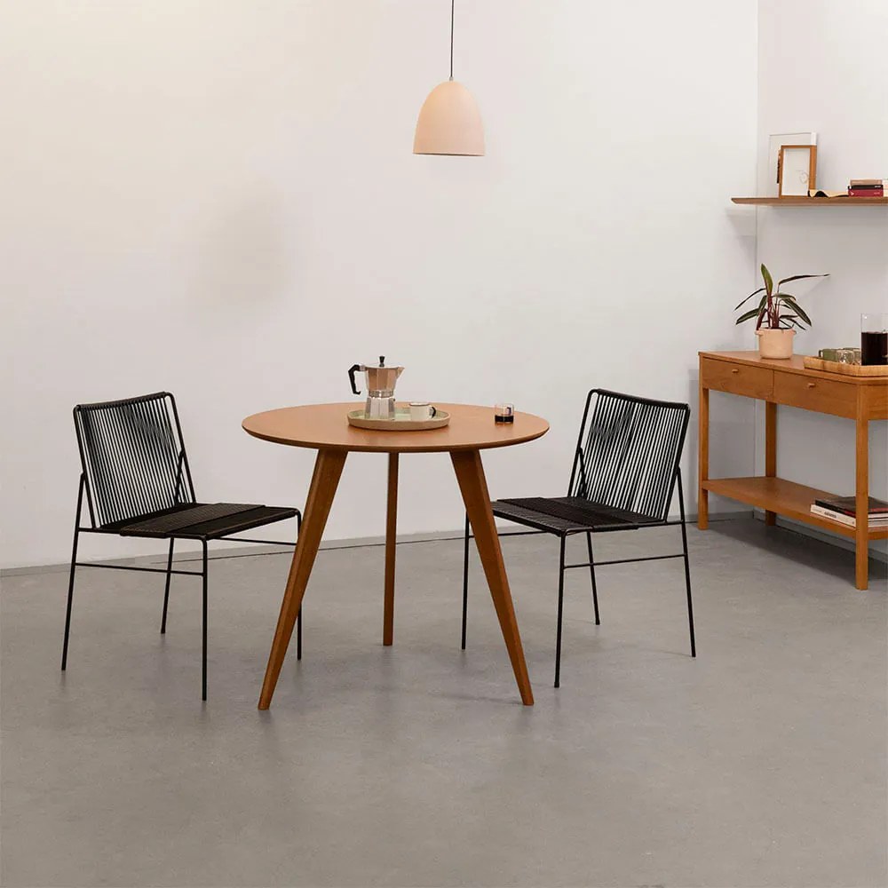 Conjunto Mesa de Jantar Square Laminada Redonda Natural - 88cm + 2 Cadeiras Spaguet Dai - Preto