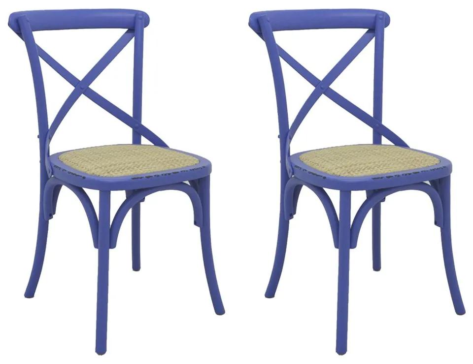Kit 2 Cadeiras Decorativas Sala De Jantar Cozinha Danna Rattan Natural Azul G56 - Gran Belo