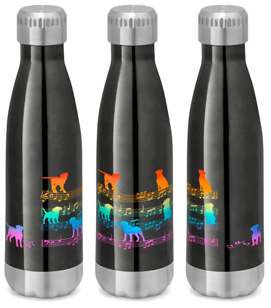 Garrafa Térmica Inox Brilhante 510 ml Cachorro Musical Arco Iris - Chumbo