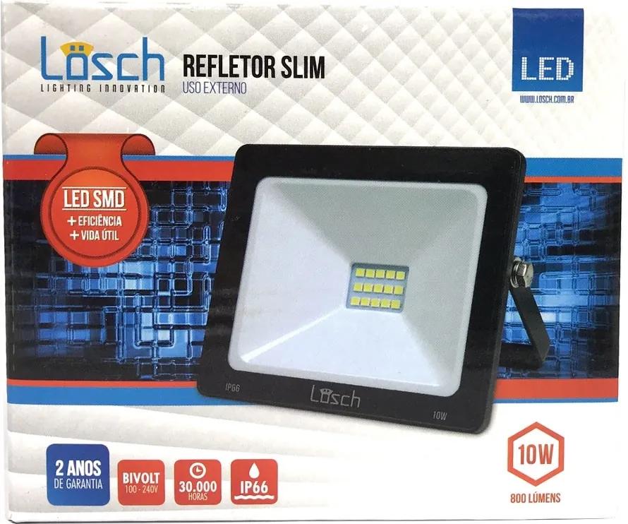 Refletor Led Preto SMD Slim 10W 6000K Bivolt - Losch - 39761