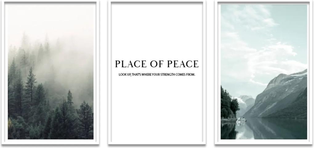 Quadro 60x120cm Lugar de Paz com frase- Decorativo Moldura Branca