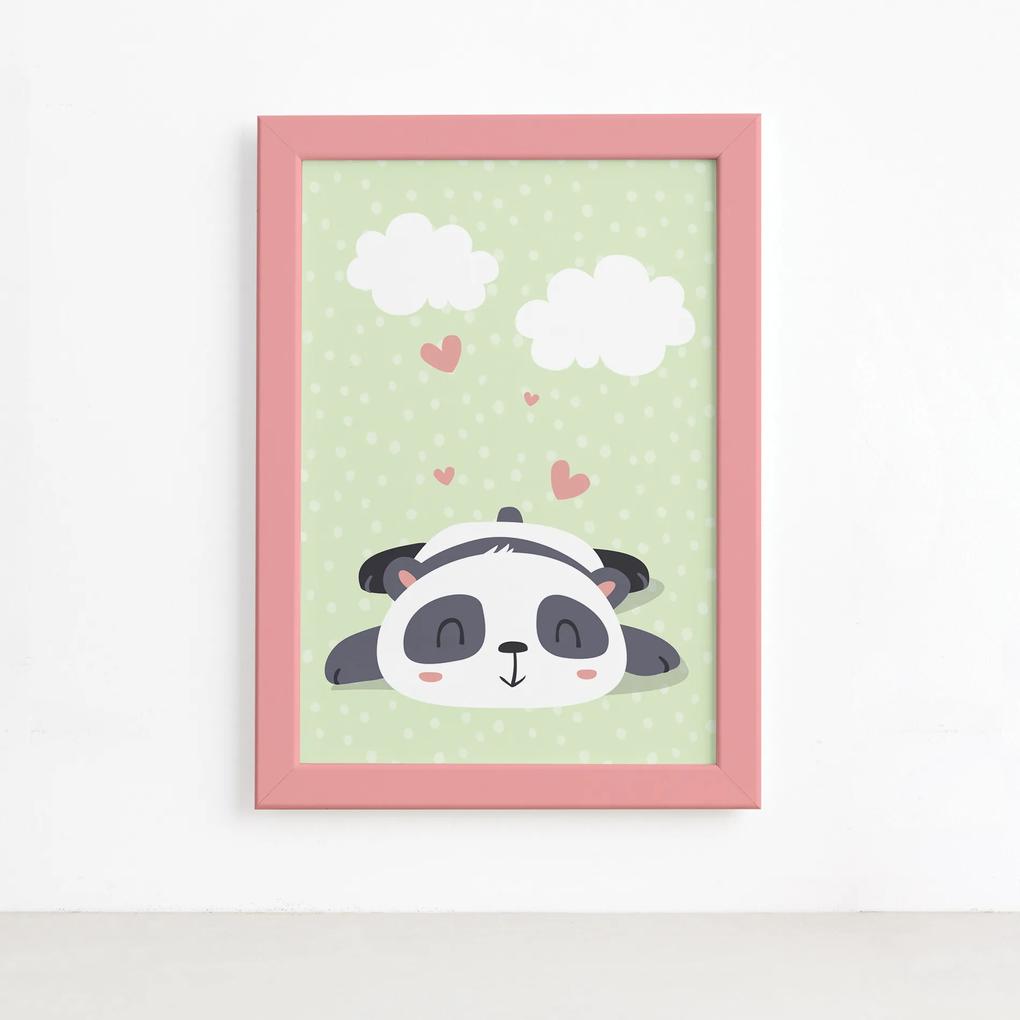 Quadro Animais Panda Sonhando Moldura Rosa 22x32cm