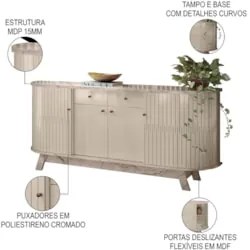 Balcão Buffet para Sala de Jantar 183cm Mônica Z10 Calacata/Off White