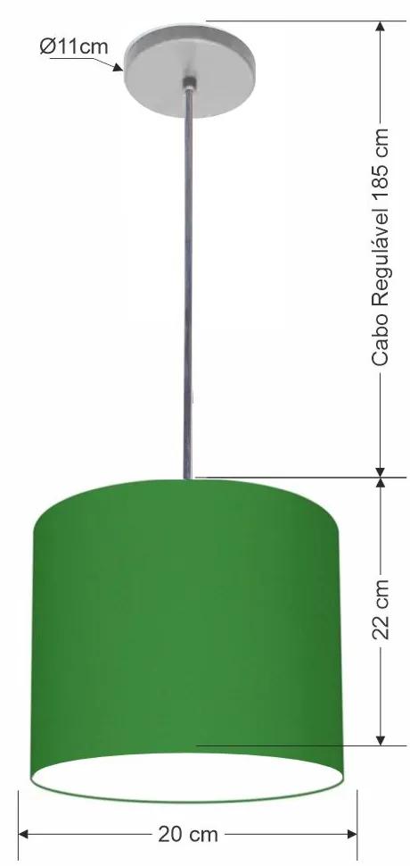 Luminária Pendente Vivare Free Lux Md-4105 Cúpula em Tecido - Verde-Folha - Canopla cinza e fio transparente