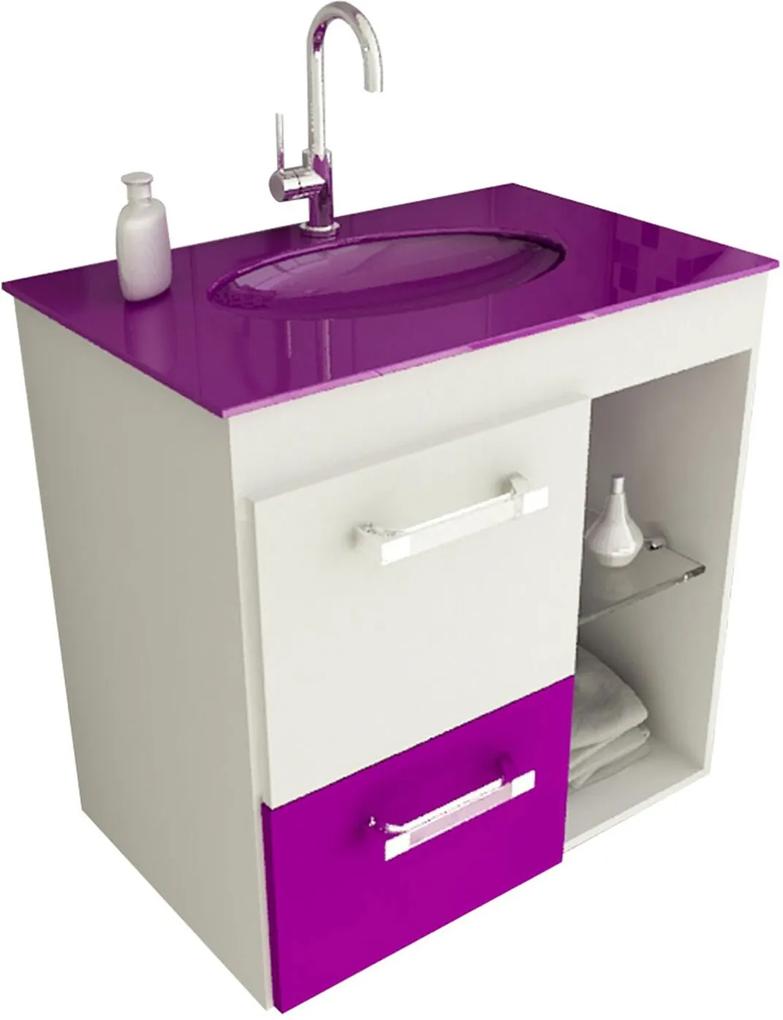 Gabinete para Banheiro 60 cm com 2 Peças Linea 12 Branco e Violeta Tomdo