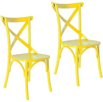 Kit 2 Cadeiras Paris Estilo Vintage em Madeira Maciça - Pintura Laca Amarelo