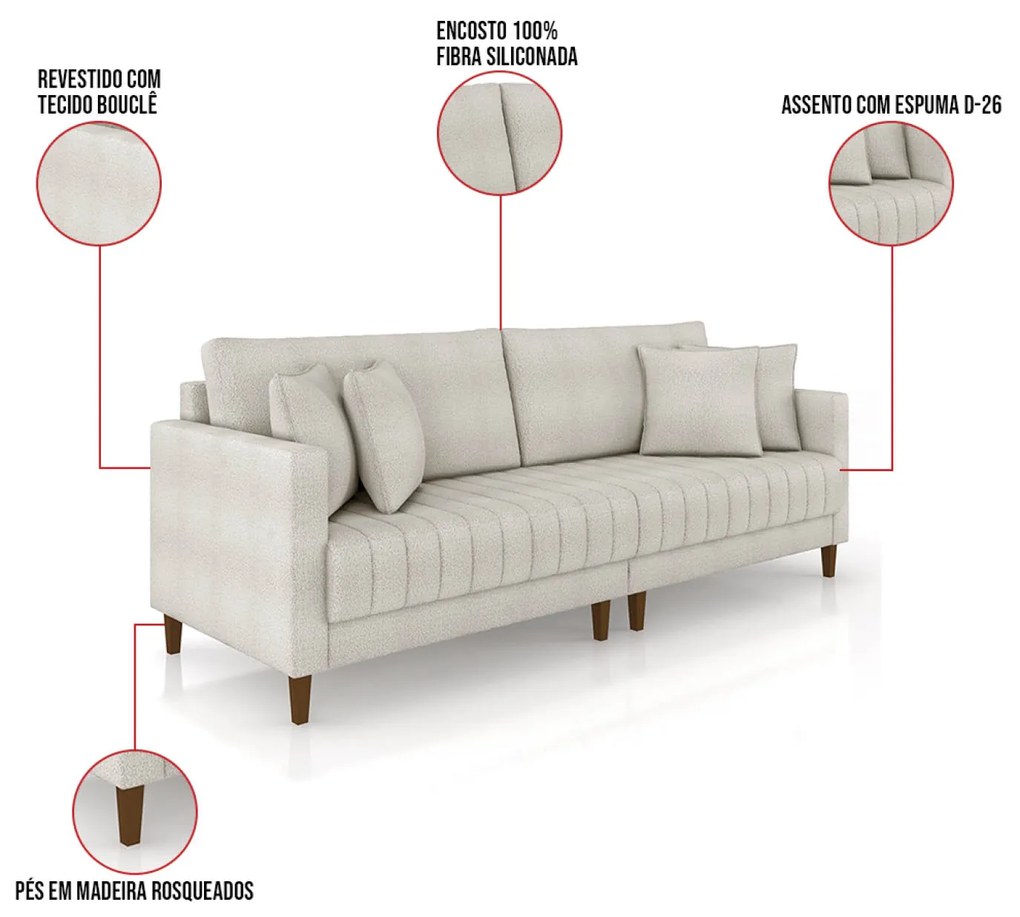 Sofá 2 Lugares Living 156cm Pés Madeira Cléo Bouclê Cinza Claro K01 - D'Rossi