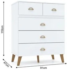 Cômoda 5 Gavetas Estilo Retrô 91cm Ziza V02 Branco/Camarim - Mpozenato