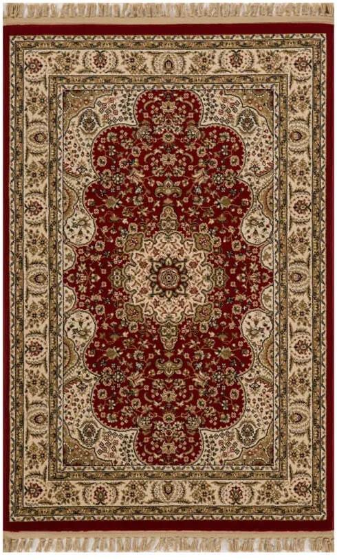 Tapete Persa Tabriz Bege com Detalhes em Vermelho - 100x150cm