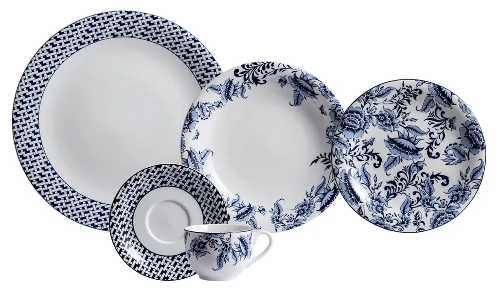 Aparelho Jantar e Chá 30 Peças Porcelana Schmidt - Dec. Blue Oak - SCHMIDT