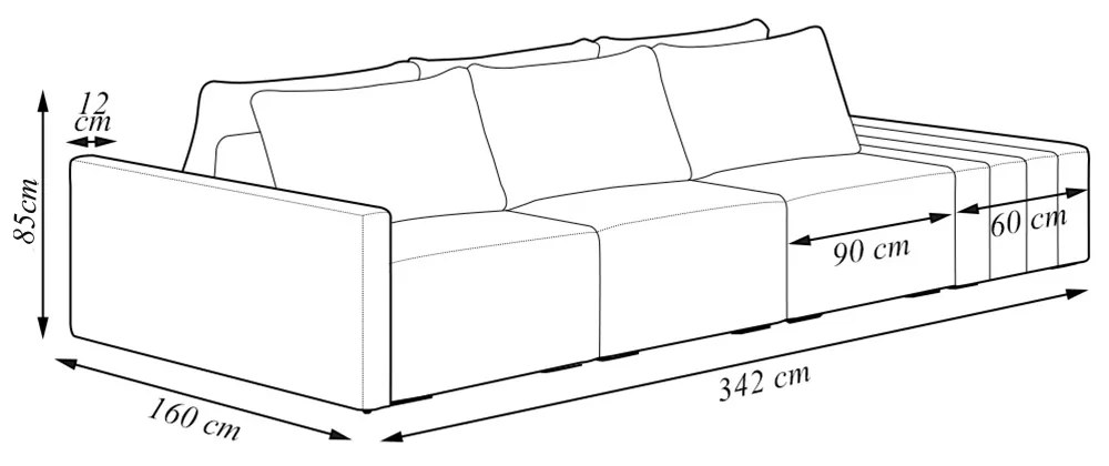 Sofá Ilha Modulado Milos 342cm Puff Lateral Cinza Preto Manchado Linho/PU G33 - Gran Belo