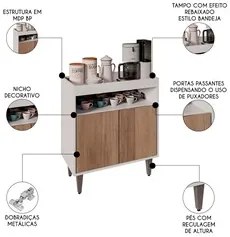 Balcão Aparador Buffet Cantinho do Café 71cm Lice M24 Branco/Freijó -