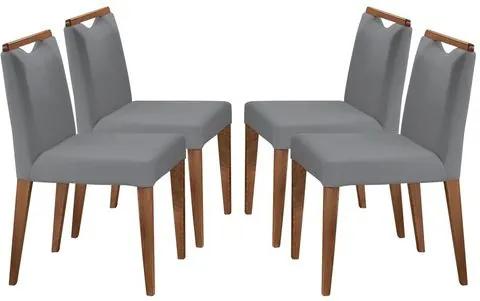 Kit 4 Cadeiras de Jantar Estofada Cinza em Veludo Edam