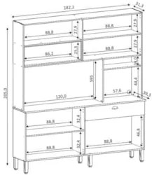 Armário de Cozinha Compacta 182cm Mary Z06 Freijó/Nero - Mpozenato