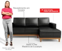 Sofá 3 Lugares 200cm Living Com Chaise Direito Sala de Estar Kayrós D0