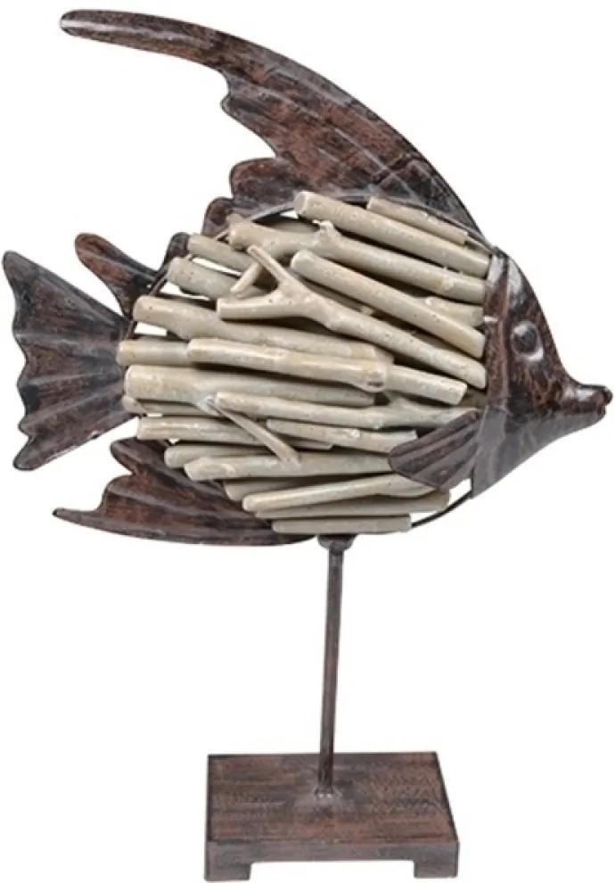 escultura peixe SILVIA resina marrom 29cm Ilunato XD0189
