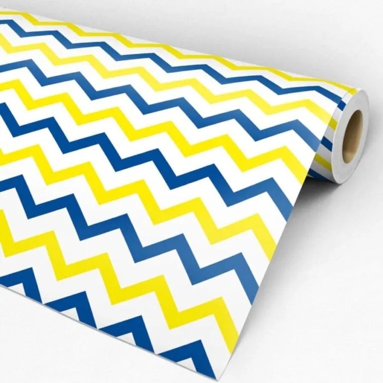 Papel de Parede Chevron Amarelo Azul e branco