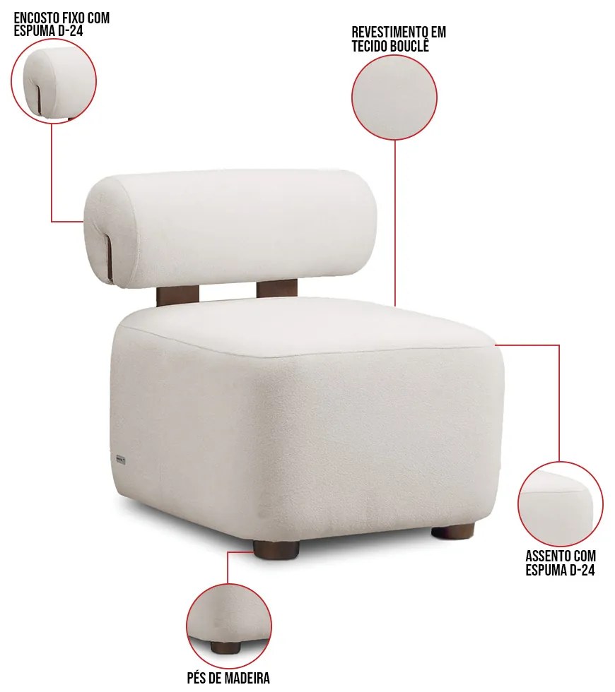 Poltrona Decorativa para Sala Kit 2 Helora Bouclê Cinza Claro E03 - D'Rossi