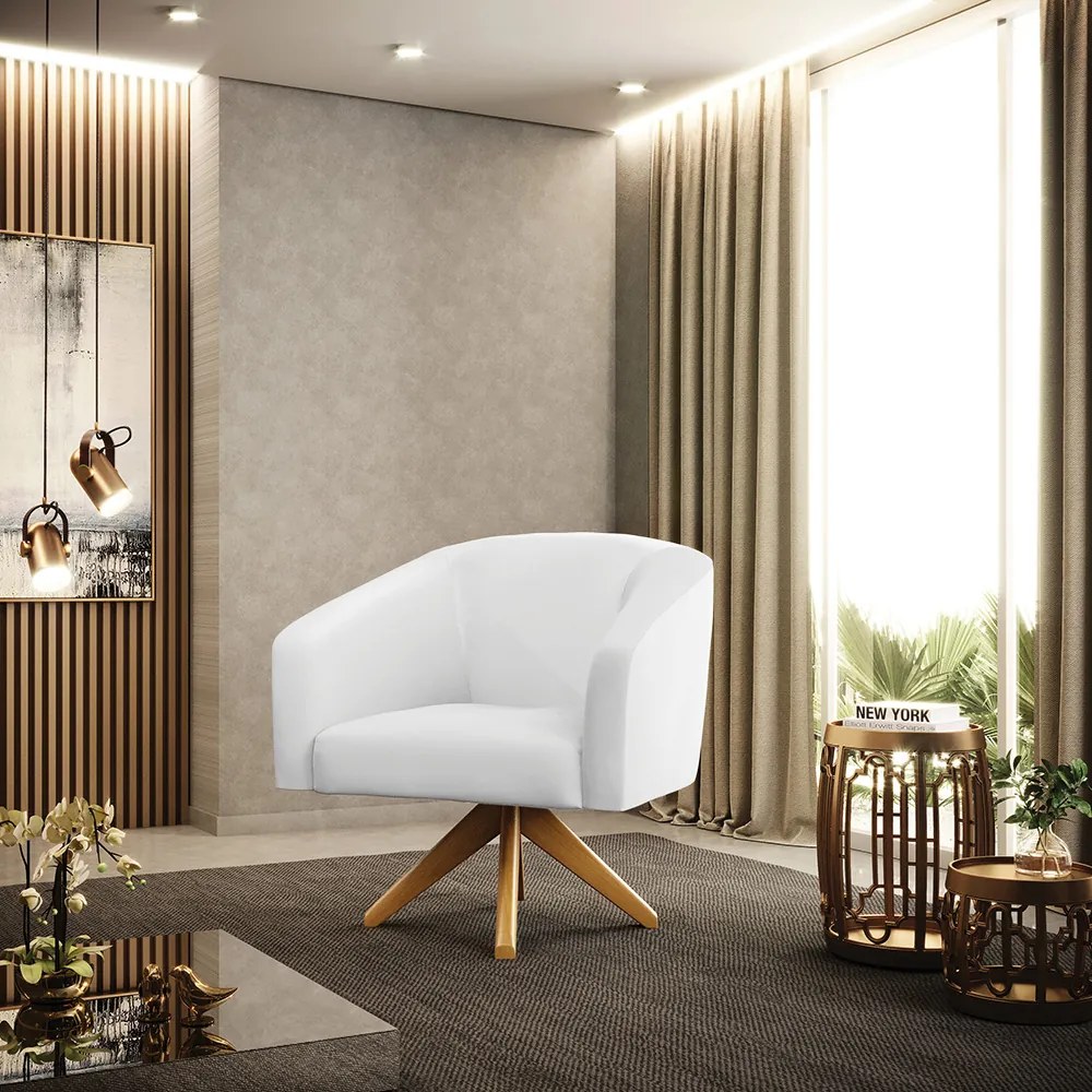 Poltrona Decorativa Giratória MA30 Stella Sintético D03 - D'Rossi - Branco