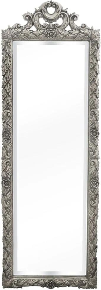Espelho Retangular Em Madeira Prata Entalhada Clássica - 185x63cm