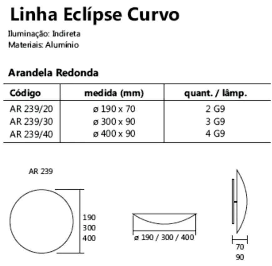 Arandela Eclipse Curvo 2Xg9 Ø19X7Cm | Usina 239/20 (AV-M - Avelã Metálico)