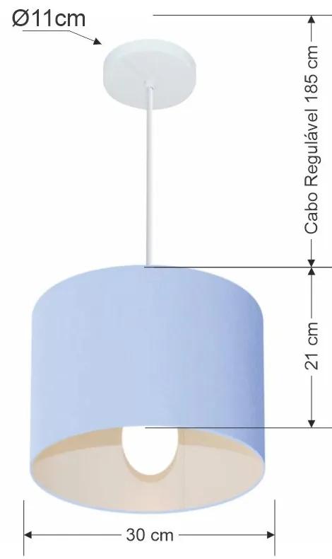 Lustre Pendente Cilíndrico Md-4054 Cúpula em Tecido 30x21cm Azul Bebê - Bivolt