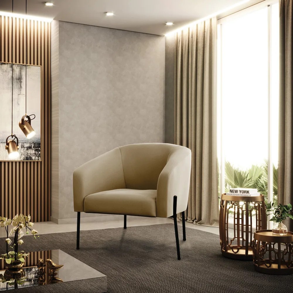 Poltrona Decorativa Pé de Ferro Preto Stella Suede Marrom Rato D03 - D'Rossi