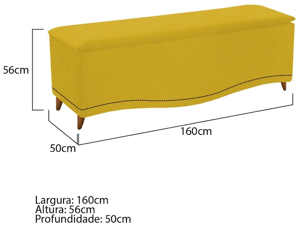 Calçadeira Estofada Yasmim 160 cm Queen Size Suede Amarelo - ADJ Decor
