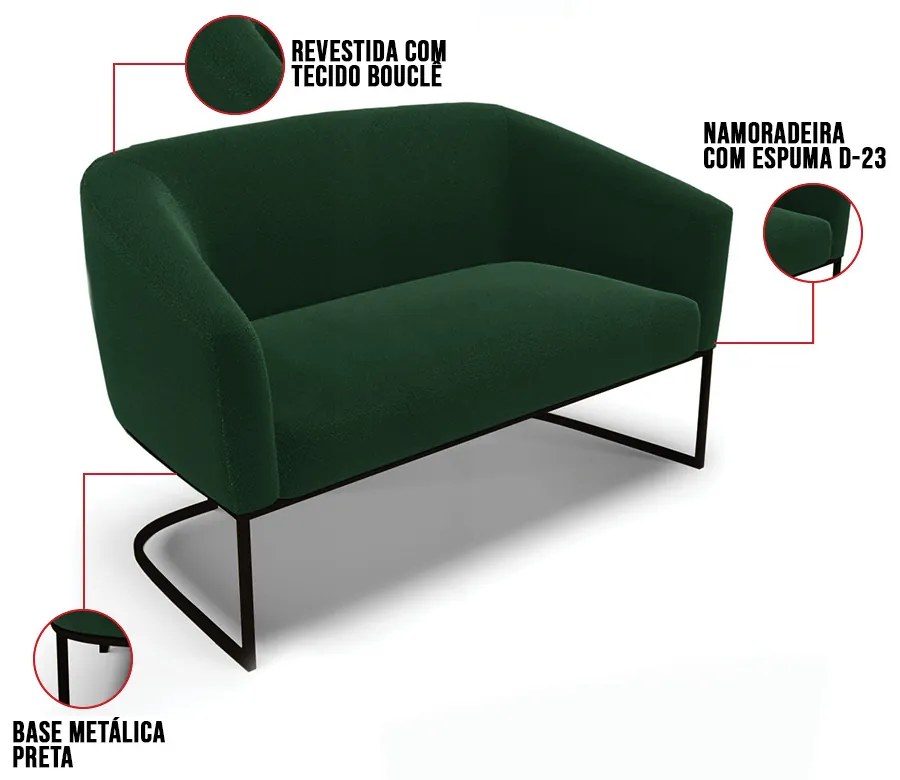 Namoradeira e 2 Poltronas Industrial Preto Stella Bouclê Verde D03 - D'Rossi