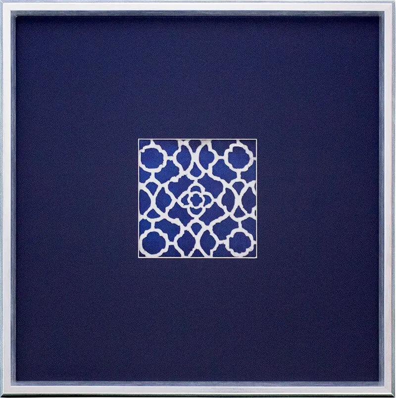 Quadro Decorativo Abstrato Azul Com Moldura Na Cor Prata 50x50cm